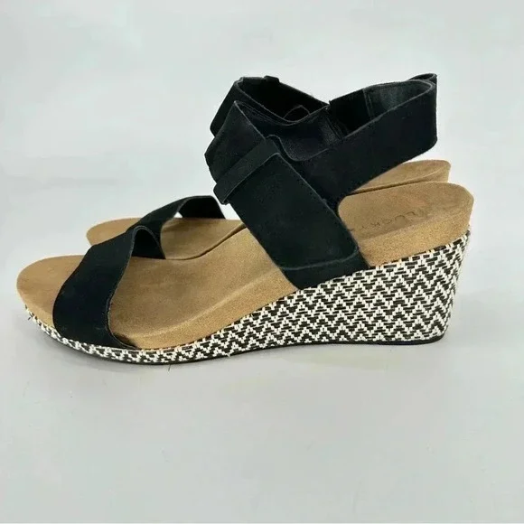 Lucky Brand Kollia Leather Platform Wedge Sandal Black - Picture 2 of 8